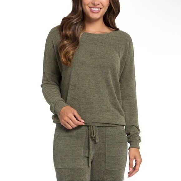 BAREFOOT DREAMS | Cozy Chic Olive Green Ultra Litr Pullover Top Women’s Size M - Picture 1 of 10